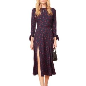 Reformation Zelda Anaheim Poppy Midi Long Sleeve Slit Dress size 8